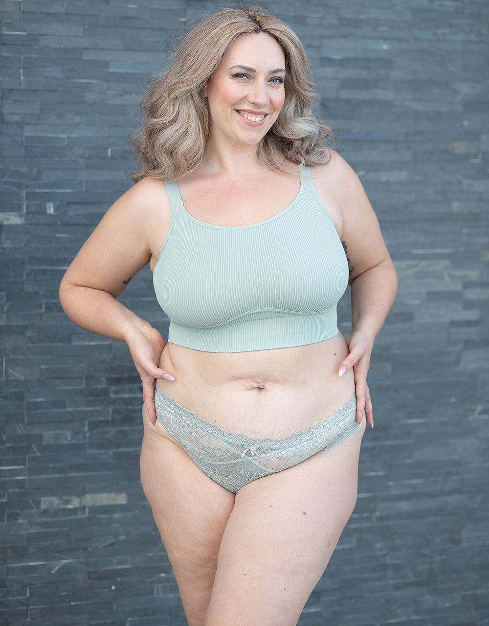 Brazilian-Slip "Eliana Satin" sagegrey