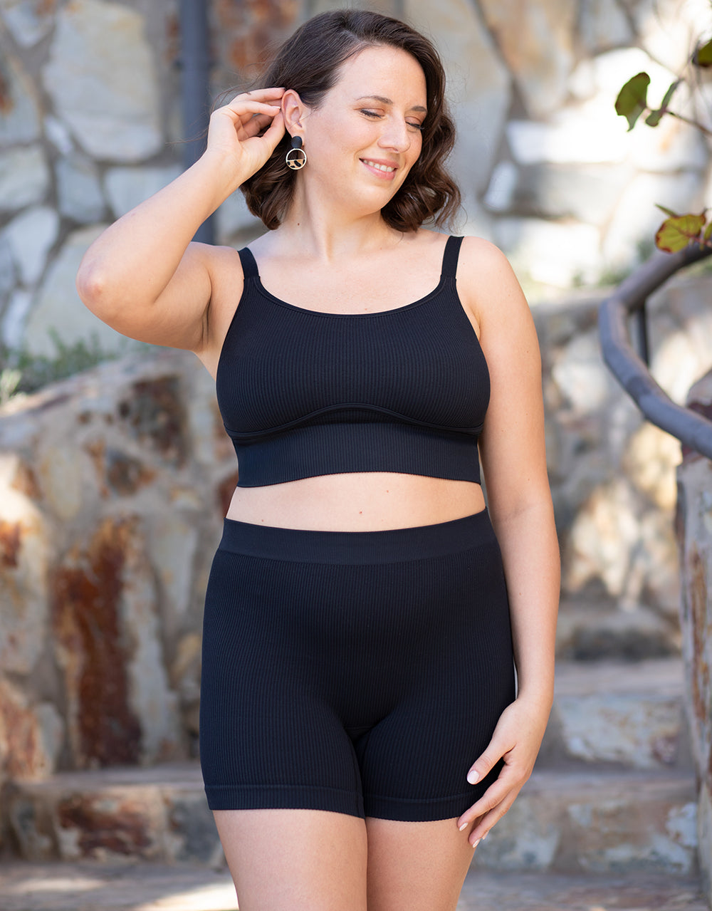 High-Waist Shorts Set 2x Freeda Black/Taupe