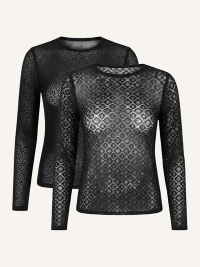Long-Sleeve Top Set 2x Geo/Leo Black